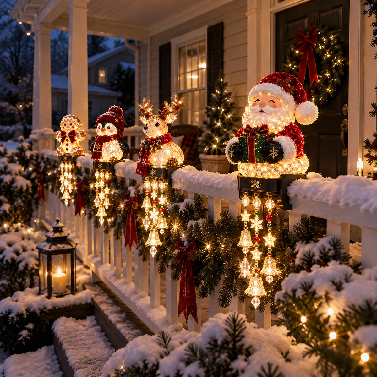 ๐ Christmas Porch Railing Lights โ 4 Festive Character Designs