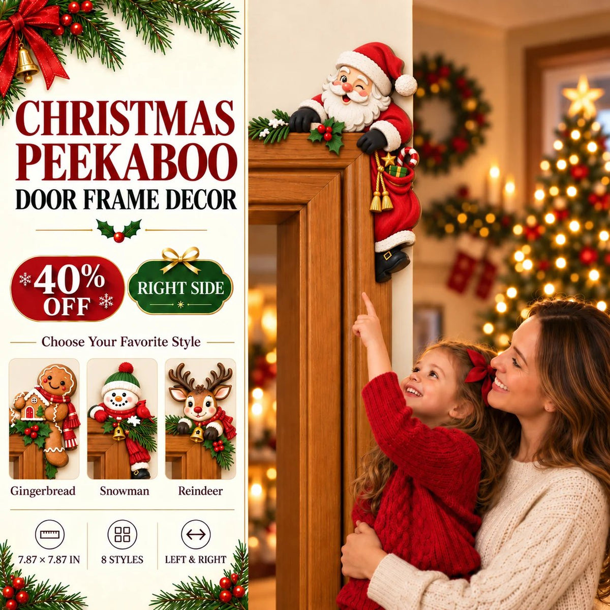 Christmas Peekaboo Door Frame Corner Decor – 3D Holiday Character Decoration
