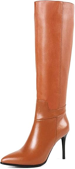 Women's Knee High Boots Pointy Toe Tall Boots Side-Zip High Heels Dress Boots