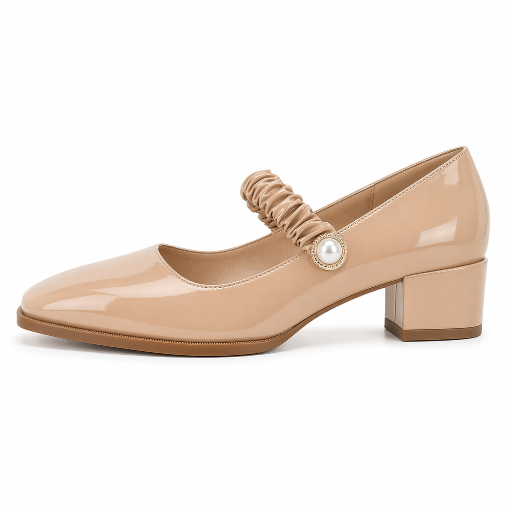 Women's Mary Jane Shoes Uniform Dress Shoes Square Toe Ankle Strap Chunky Heel Pumps Shoes Khaki