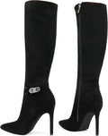 Women's Knee High Boots Pointed Toe Stiletto Buckle Dress Boots Slouch Zipper Heeled Boots
