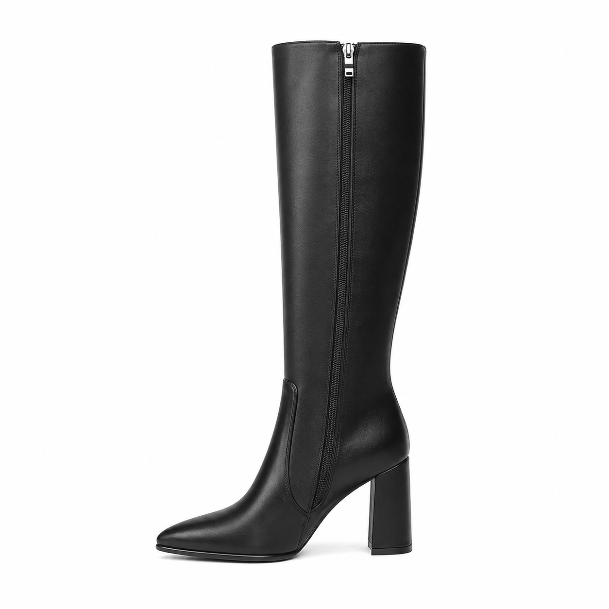 Women's Knee High Boots Pointed Toe Chunky Gogo Boots Zipper Block Heeled Tall Dress Boots