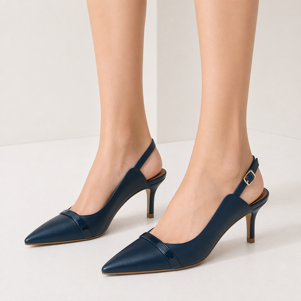 Women's Slingback Kitten Heels Closed Toe Slip On Stiletto Wedding Dress Shoes Comfortable Holiday Pointed Toe Pumps Heels Navy