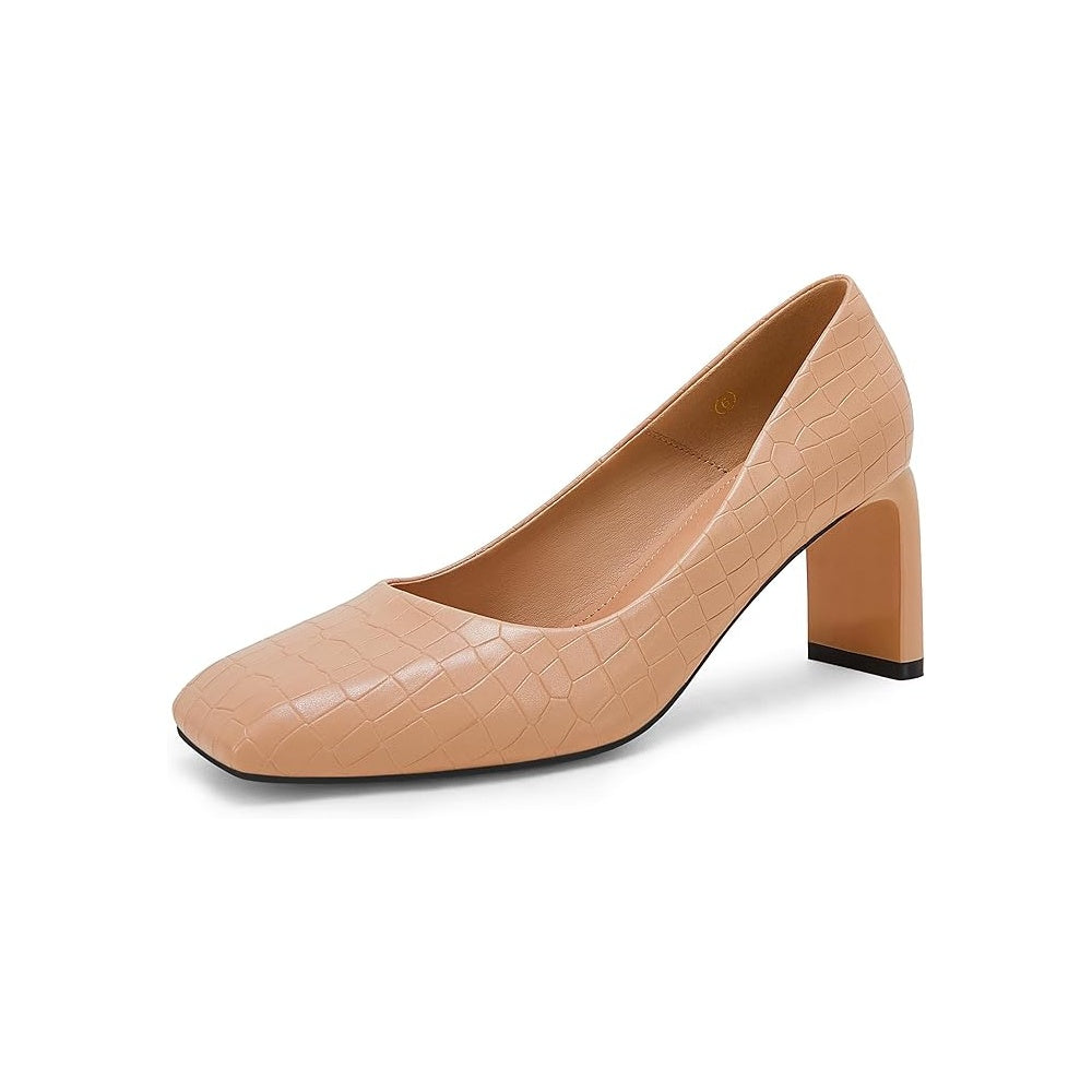 Women's Closed Square Toe Heels Chunky Low Block Heel Slip-on Party Office Dress Pumps Shoes