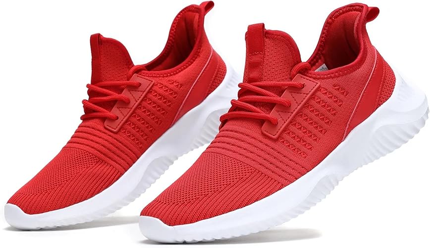 Mens Sneakers Running Shoes - Men Workout Tennis Walking Athletic Gym Fashion Mesh Breathable Casual Light Shoes Red