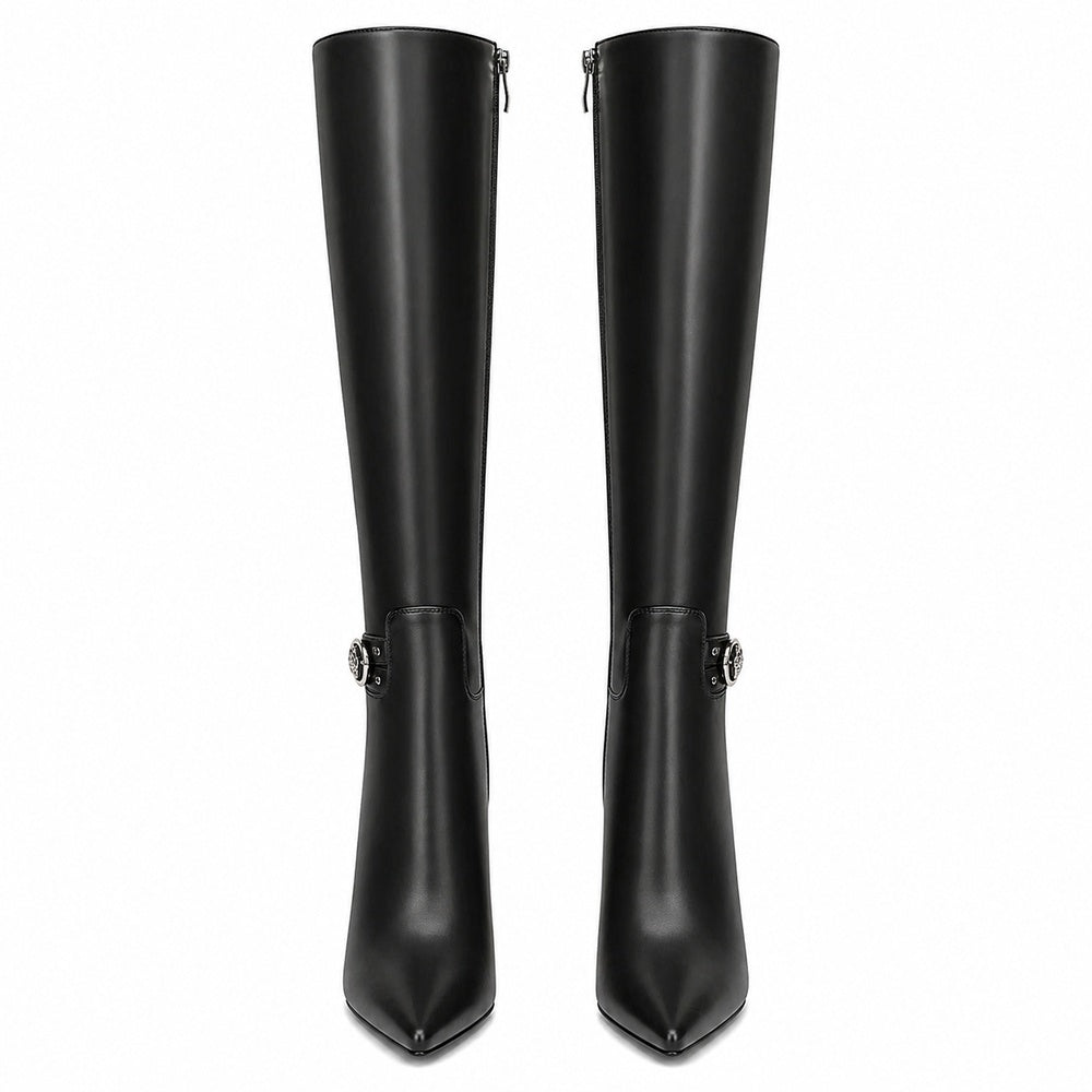 Women's Knee High Boots Pointed Toe Stiletto Buckle Dress Boots Slouch Zipper Heeled Boots