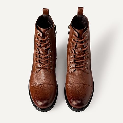 Men's Zipper Ankle Combat Boots, Classic Cap Toe Lace Up Work Boots
