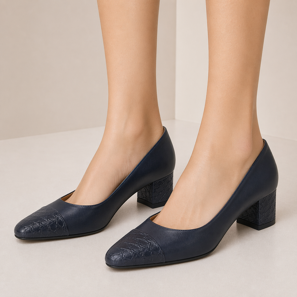 Women's Closed Toe Pumps Snakeskin Slip on Block Low Chunky Heel Business Party Office Dress Shoes