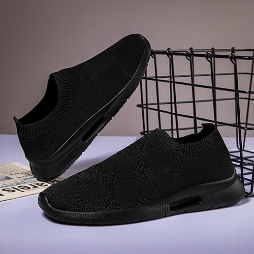 Comfort Cushioned Slip-On Sneakers, Breathable Knit Outdoor Walking Shoes