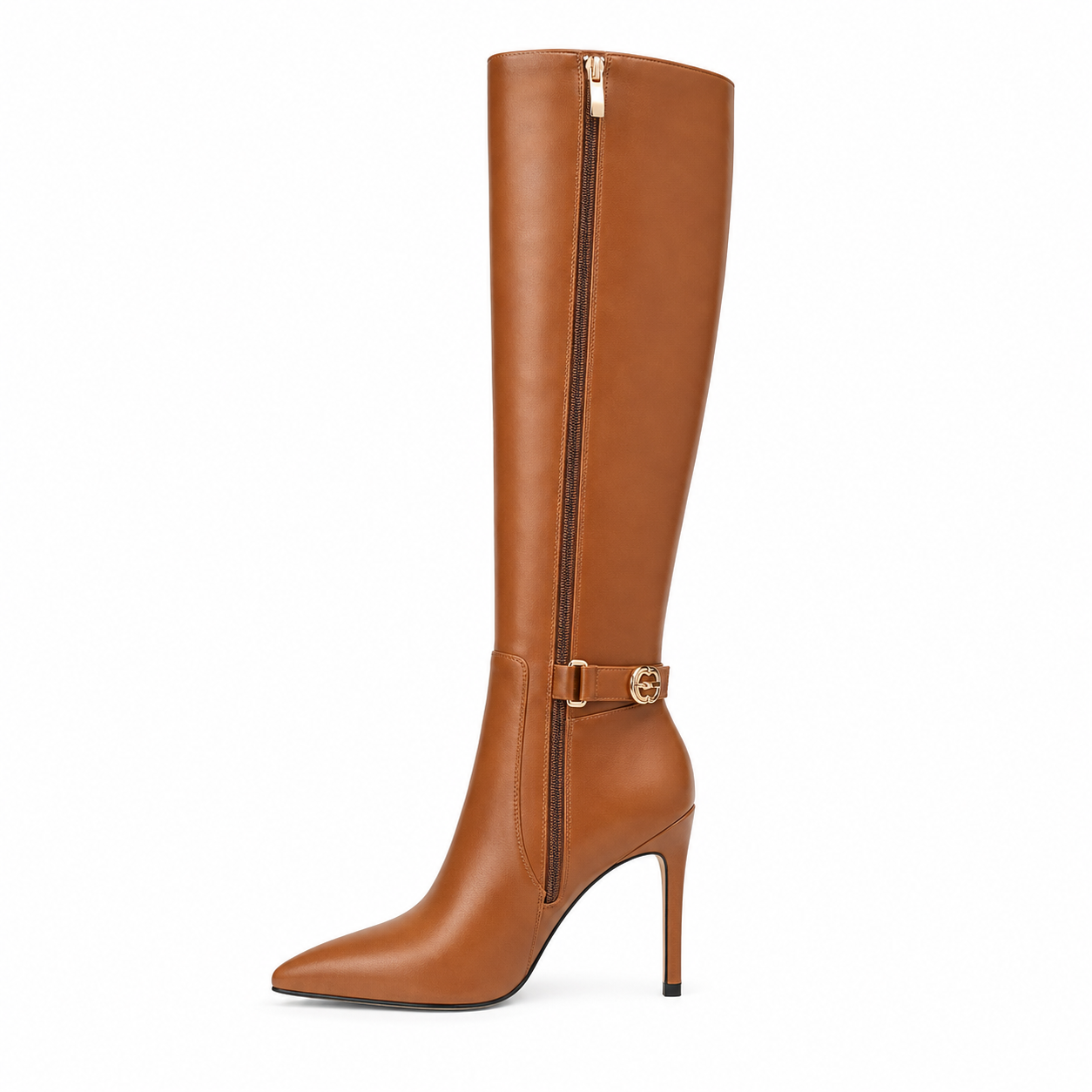 Women's Knee High Boots Pointed Toe Stiletto Buckle Dress Boots Slouch Zipper Heeled Boots