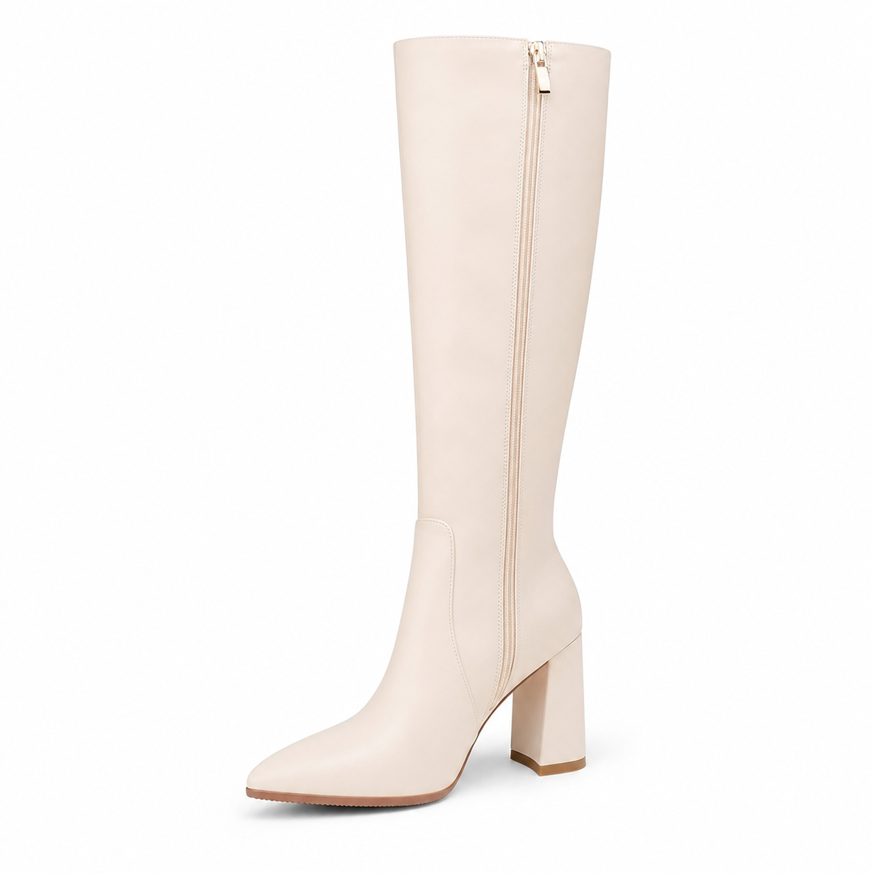 Women's Knee High Boots Pointed Toe Chunky Gogo Boots Zipper Block Heeled Tall Dress Boots