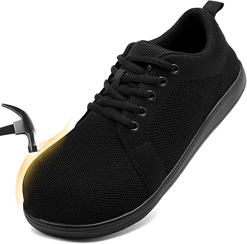 Steel Toe Shoes for Men Non Slip Work Sneakers Safety Tennis Industrial Puncture Proof Construction Comfortable Barefoot Shoes Wide Toe Box Walking