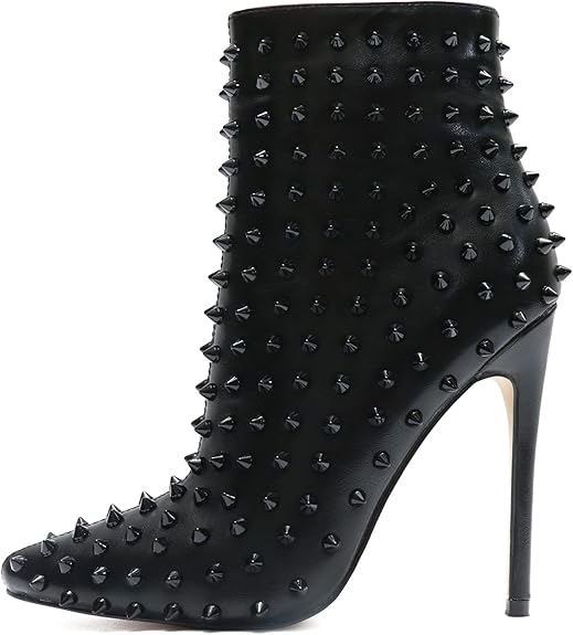 Women's Rhinestone Ankle Boots with Rivets Closed Pointed Toe Stilettos Autumn Warm Dress Booties