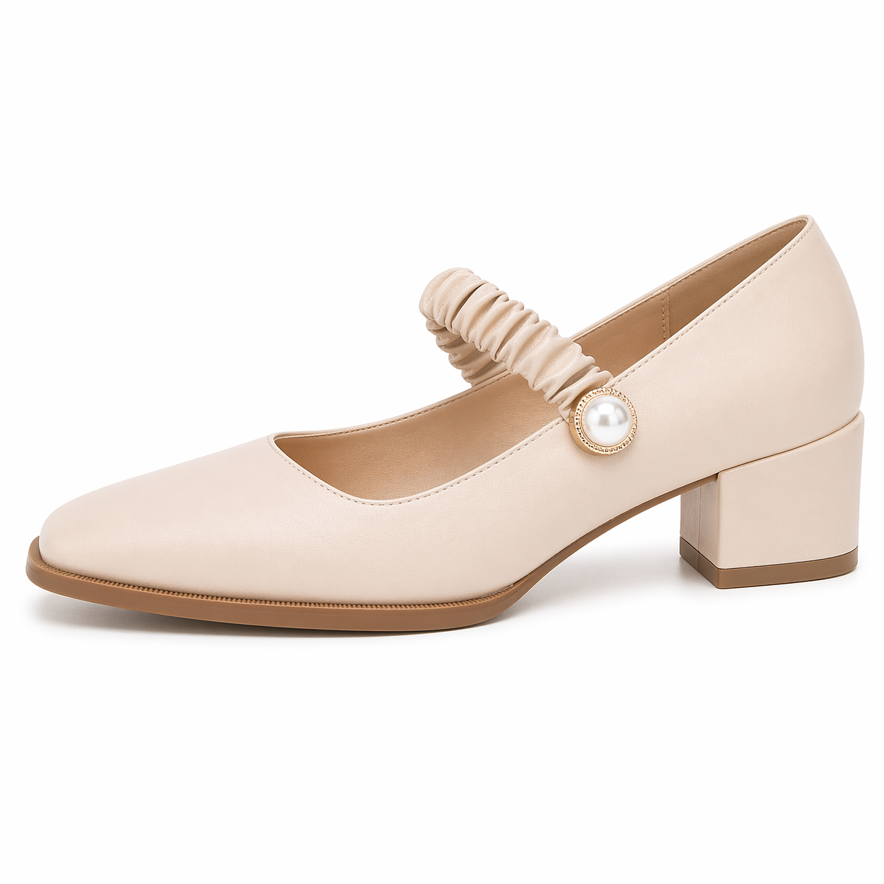 Women's Mary Jane Shoes Uniform Dress Shoes Square Toe Ankle Strap Chunky Heel Pumps Shoes Nude