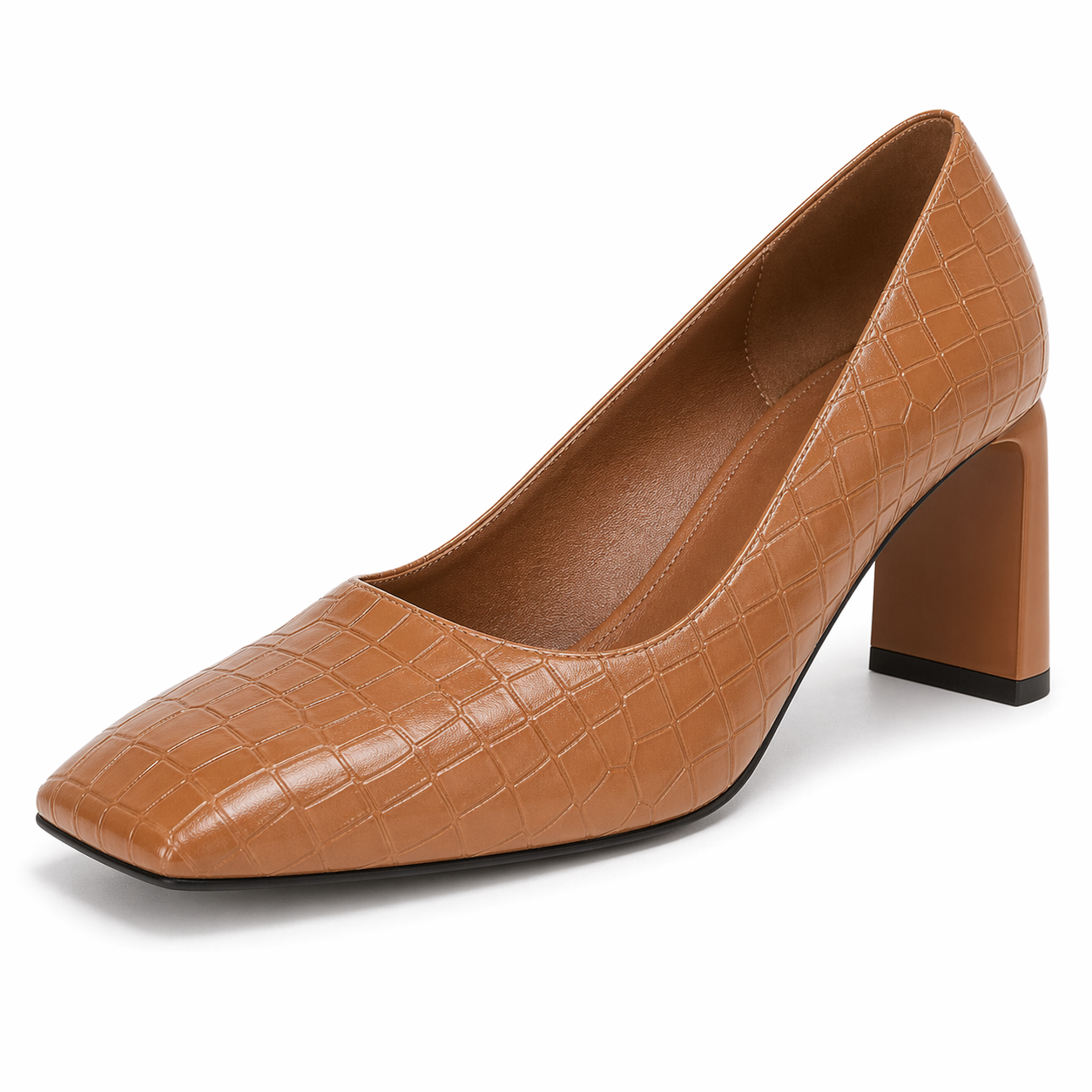 Women's Slip-on Pumps Chunky Low Block Heels Square Toe Dress Office Shoes Brown