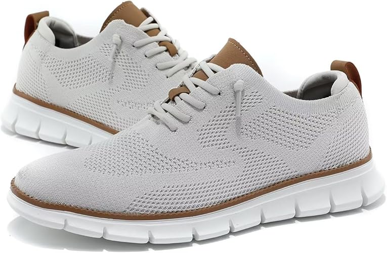 Mens Business Walking Shoes Fashion Casual Dress Oxfords Mesh Work Sneakers Comfortable Lightweight Beige