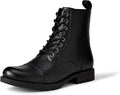 Cap Toe Lace Up Combat Boots for Men, Side Zipper Durable Daily Footwear