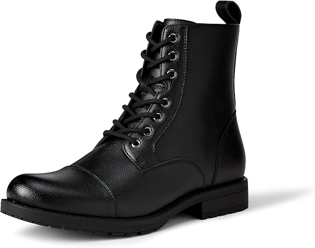 Cap Toe Lace Up Combat Boots for Men, Side Zipper Durable Daily Footwear