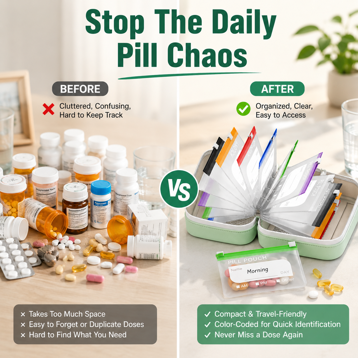 💊 14-Pouch Travel Pill Organizer – Waterproof Medicine & Vitamin Case