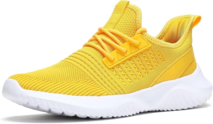 Mens Low top Running Shoes Light Comfort Casual Sport Mesh Sneakers Work Gym Slip on Tennis Walking Cross Trainer Yellow