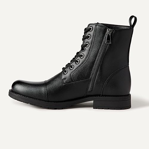 Cap Toe Lace Up Combat Boots for Men, Side Zipper Durable Daily Footwear