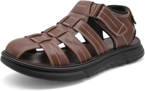 Closed Toe Men's Leather Fisherman Sandals Outdoor Casual Summer Shoes