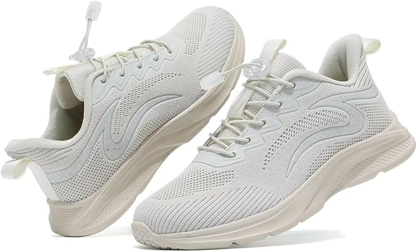 Mens Running Shoes Walking Tennis Sneakers Mesh Lightweight Breathable Casual Soft Sole Gym Travel Work Shoes Beige