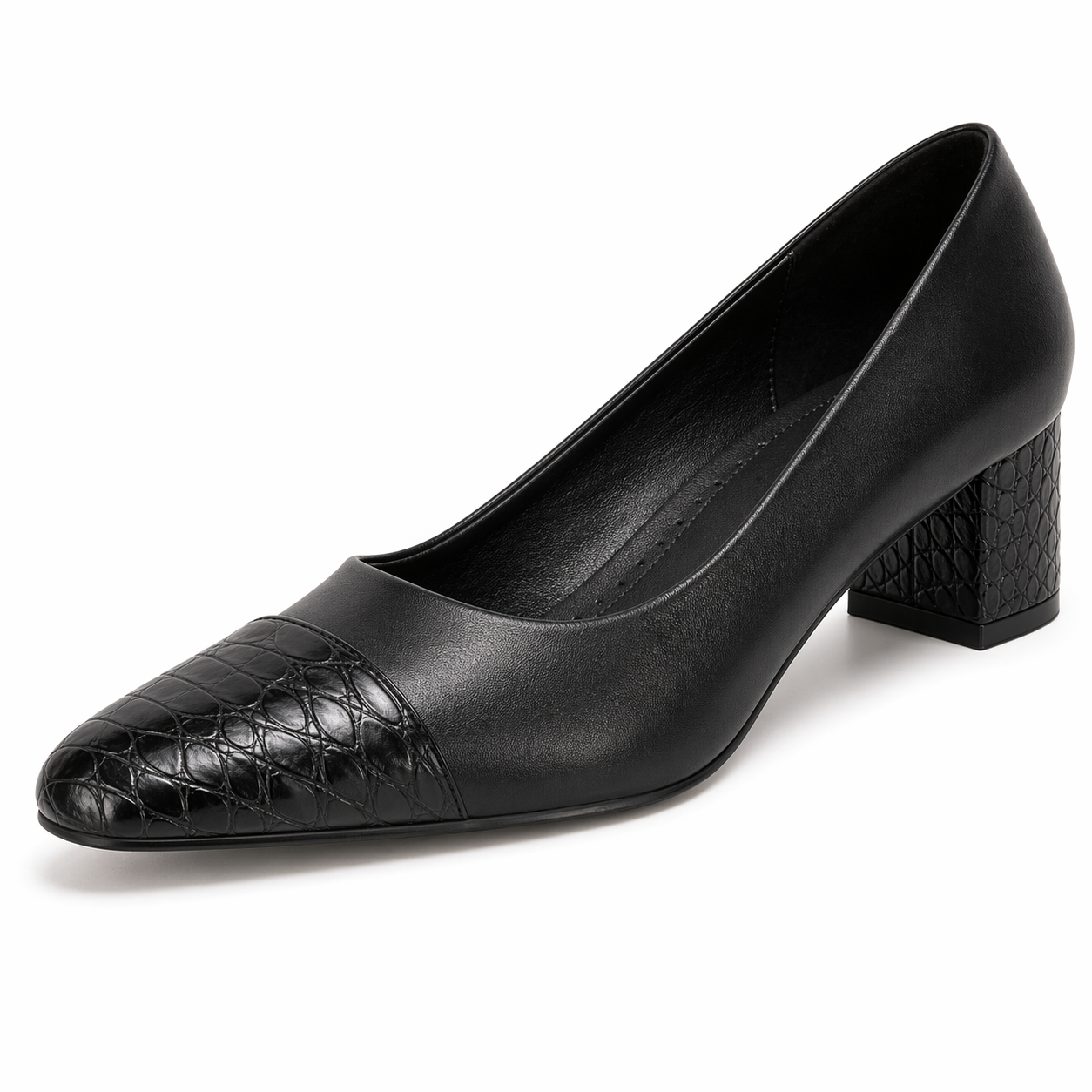 Women's Closed Toe Pumps Snakeskin Slip on Block Low Chunky Heel Business Party Office Dress Shoes