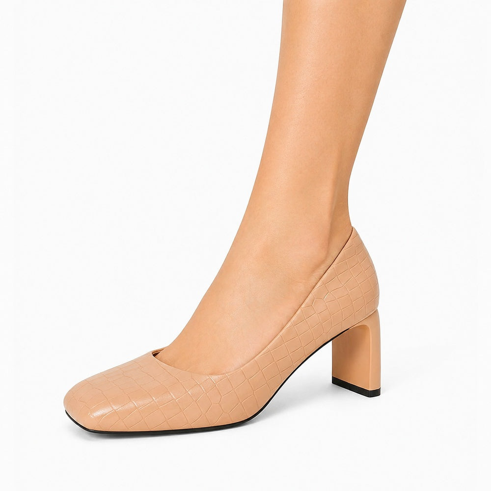 Women's Closed Square Toe Heels Chunky Low Block Heel Slip-on Party Office Dress Pumps Shoes