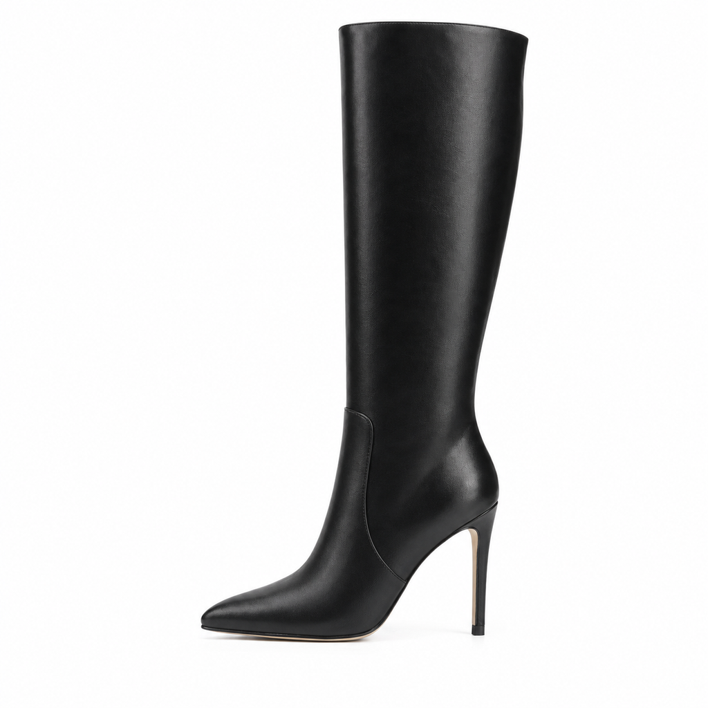 Women's Knee High Boots Pointy Toe Tall Boots Side-Zip High Heels Dress Boots