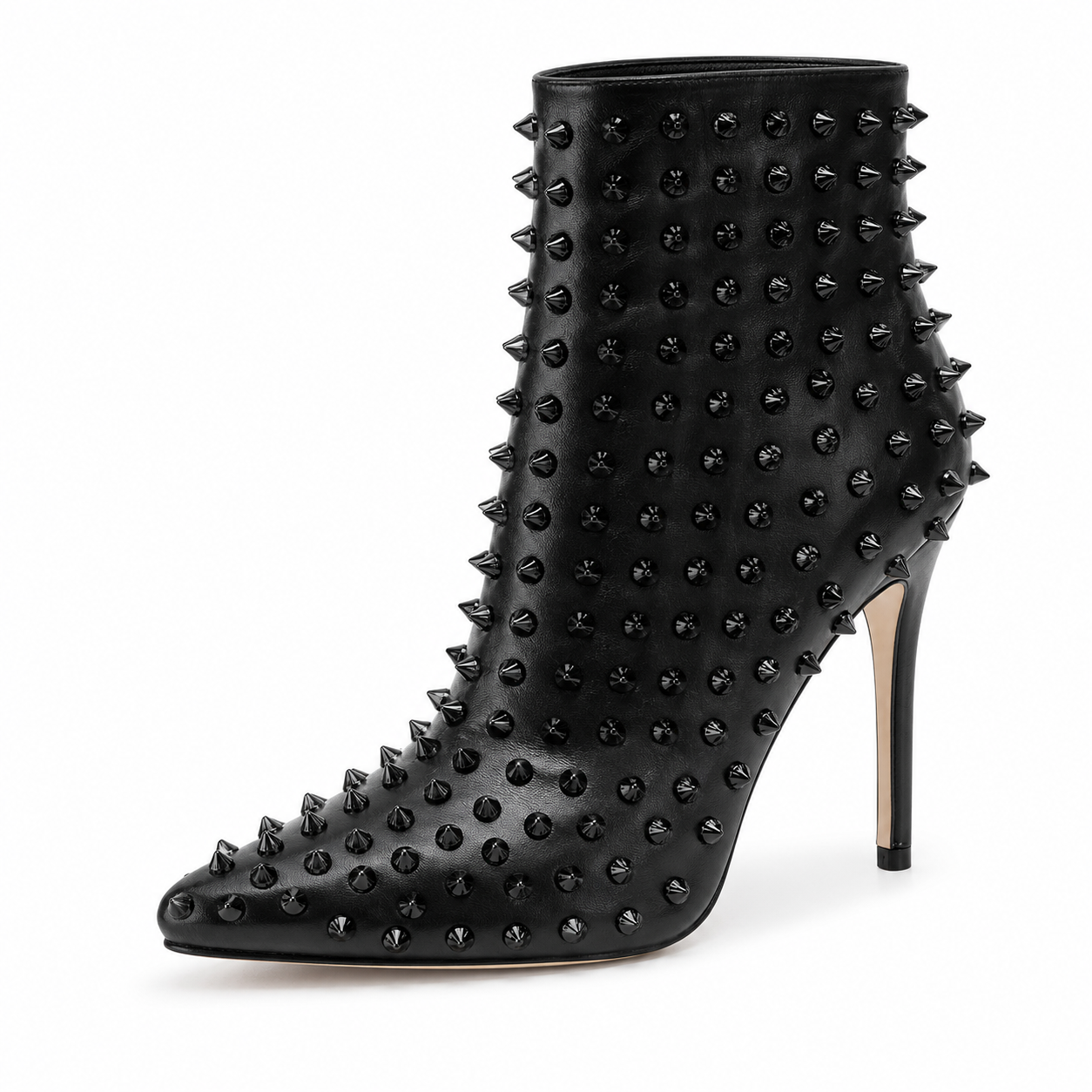 Women's Rhinestone Ankle Boots with Rivets Closed Pointed Toe Stilettos Autumn Warm Dress Booties