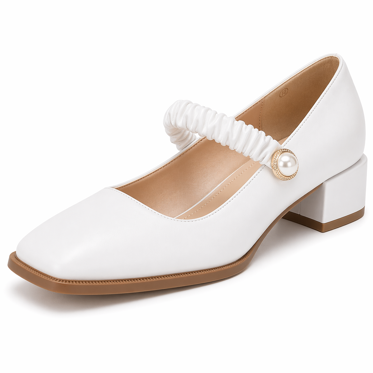 Women's Mary Jane Shoes Uniform Dress Shoes Square Toe Ankle Strap Chunky Heel Pumps Shoes White