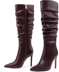 Women's Knee High Boots Pointed Toe Stiletto Buckle Dress Boots Slouch Zipper Heeled Boots