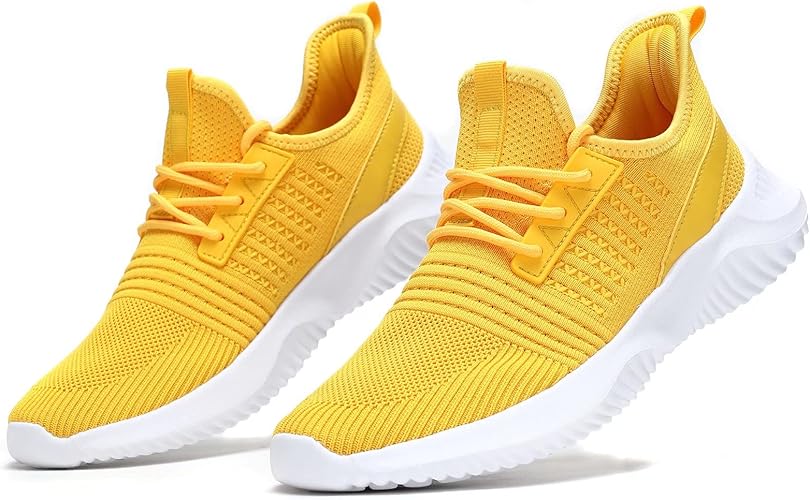 Mens Low top Running Shoes Light Comfort Casual Sport Mesh Sneakers Work Gym Slip on Tennis Walking Cross Trainer Yellow