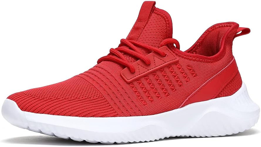 Mens Sneakers Running Shoes - Men Workout Tennis Walking Athletic Gym Fashion Mesh Breathable Casual Light Shoes Red