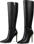 Women's Knee High Boots Pointed Toe Stiletto Buckle Dress Boots Slouch Zipper Heeled Boots