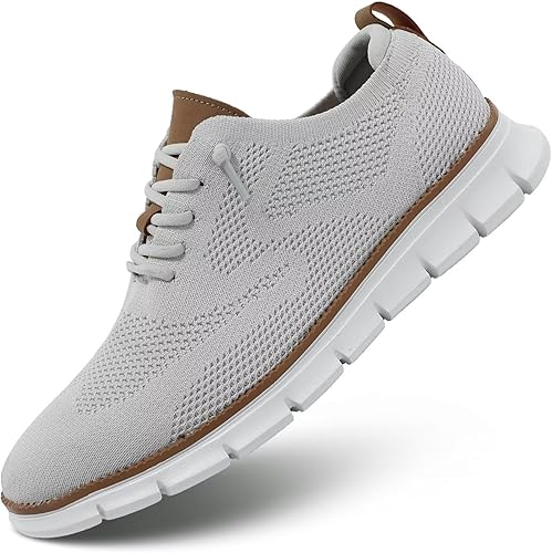 Mens Business Walking Shoes Fashion Casual Dress Oxfords Mesh Work Sneakers Comfortable Lightweight Beige