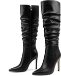 Women's Knee High Boots Pointed Toe Stiletto Buckle Dress Boots Slouch Zipper Heeled Boots