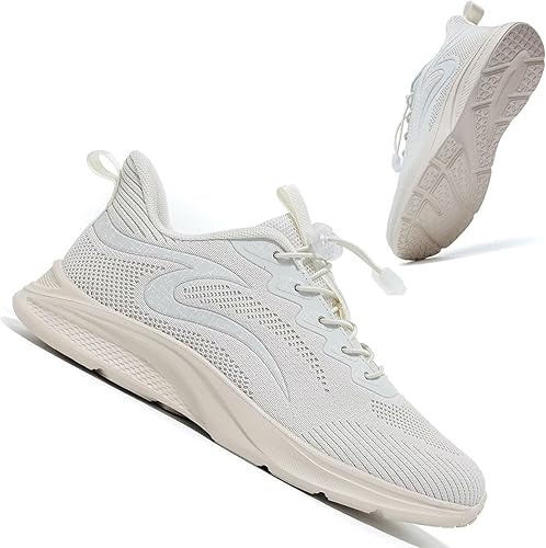 Mens Running Shoes Walking Tennis Sneakers Mesh Lightweight Breathable Casual Soft Sole Gym Travel Work Shoes Beige