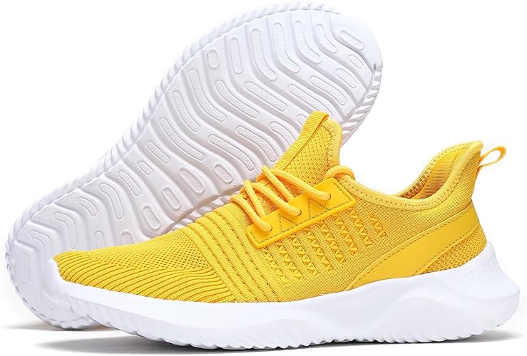 Mens Low top Running Shoes Light Comfort Casual Sport Mesh Sneakers Work Gym Slip on Tennis Walking Cross Trainer Yellow