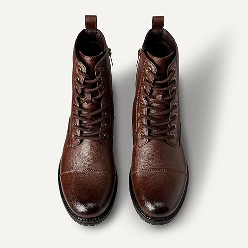 Men's Classic Combat Boots, Cap Toe Construction with Lace Up & Zipper