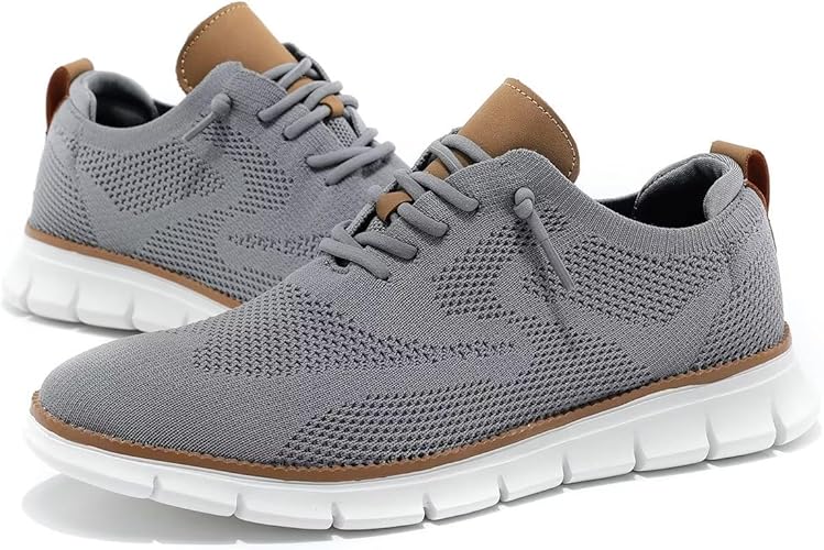 Men's Casual Business Shoes Fashion Mesh Dress Oxfords Walking Sneakers Comfortable Lightweight Soft Sole Grey