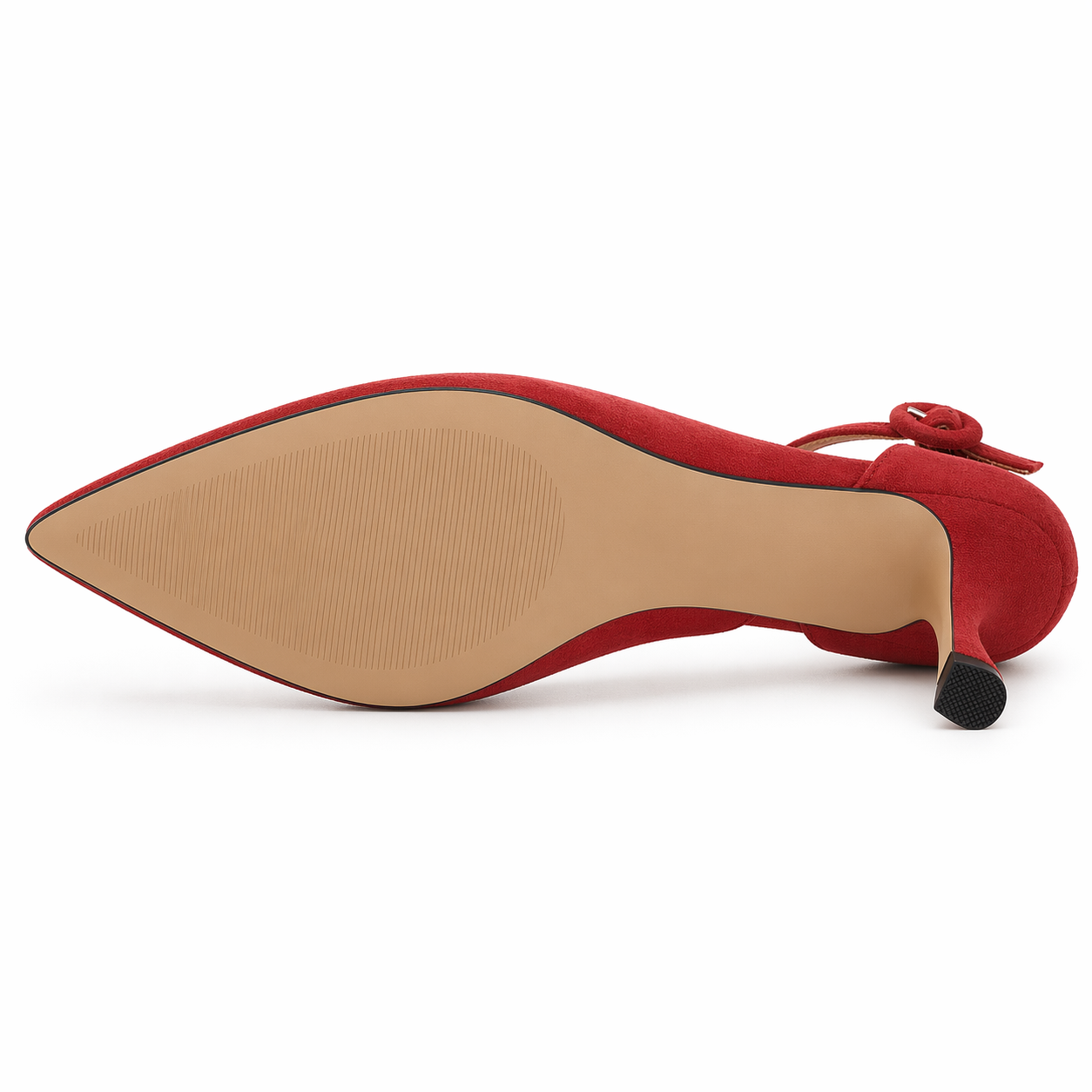 Women's Closed Toe Kitten Heels Ankle Strap Suede Elegant Office Party Dress Pump Shoes