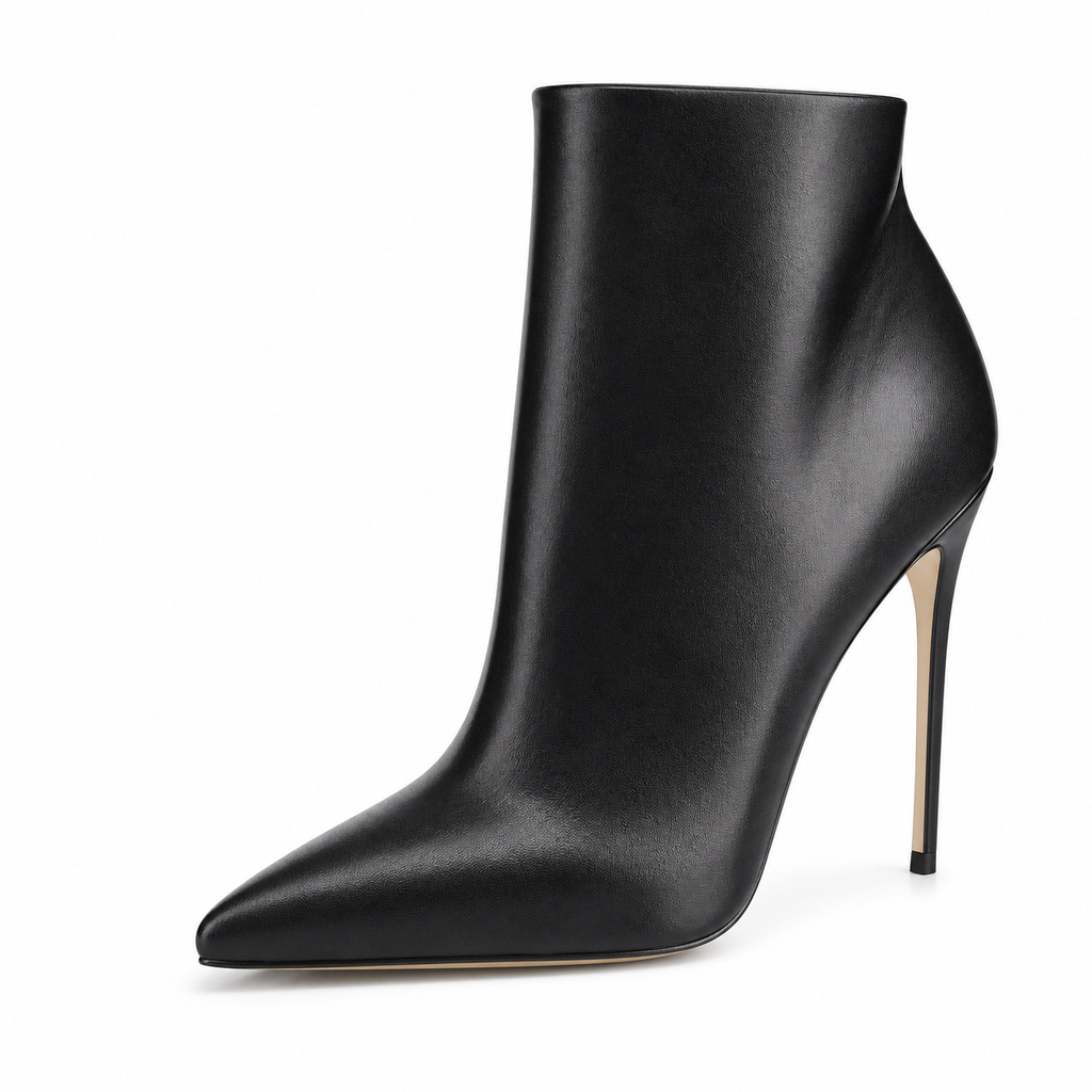 Women's Black Ankle Boots Closed Pointed Toe Stilettos Autumn Dress Booties