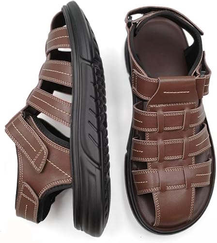 Closed Toe Men's Leather Fisherman Sandals Outdoor Casual Summer Shoes