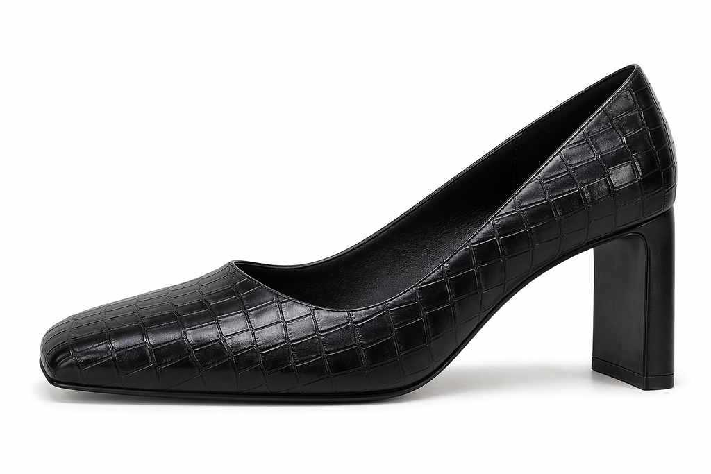 Women's Closed Square Toe Heels Chunky Low Block Heel Slip-on Party Office Dress Pumps Shoes Black