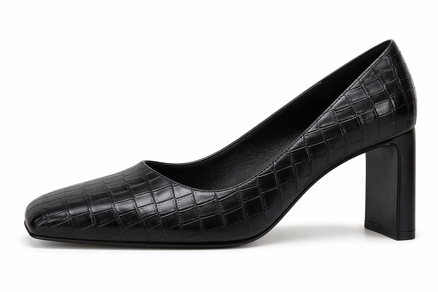 Women's Closed Square Toe Heels Chunky Low Block Heel Slip-on Party Office Dress Pumps Shoes Black