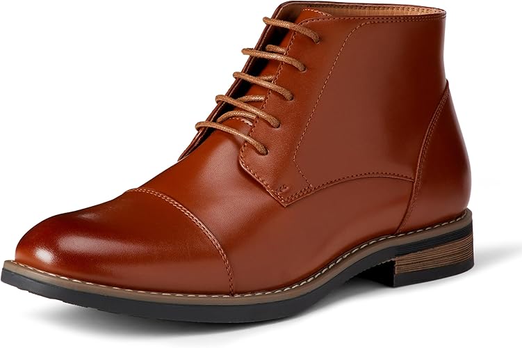 Lace Up Cap Toe Combat Boots, Men’s Convenient Zipper Mid-Calf Boots