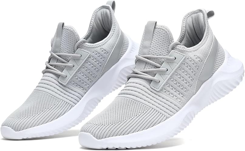 Mens Running Shoes Light Comfort Casual Sport Mesh Sneakers Work Gym Slip on Tennis Walking Cross Trainer para Hombre Grey