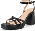 Women's Strappy Heels Square Open Toe Chunky Block Heels Ankle Strap Sandals Shoes for Wedding Party
